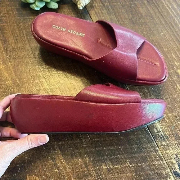 Colin Stuart | Vintage Red Leather Platform Slide Sandals - Picture 3 of 6